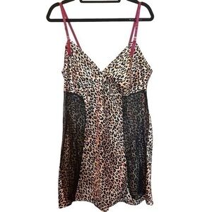 Cacique silky cheetah and black lace slip dress SZ 14/16
